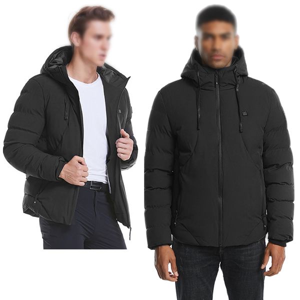 

men soft usb powered hooded heating waterproof wadded jacket long sleeve winter washable skiing zipper outdoor warm, Black;red