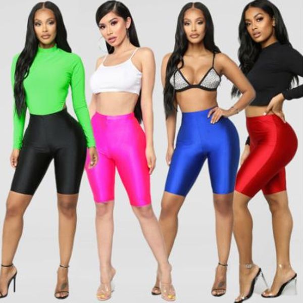 

summer women sports high waist elastic cycling shorts gym biker active short pants seamless solid fitness shorts, Black