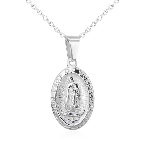 

religious jewelry lady of guadalupe necklace for women men christian goddess virgin mary short necklaces stainless steel, Silver