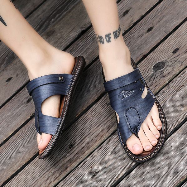 

aruonet summer new style men's sandals leather soft bottom leisure men shoes sandals recommend zandalias para hombre verano, Black