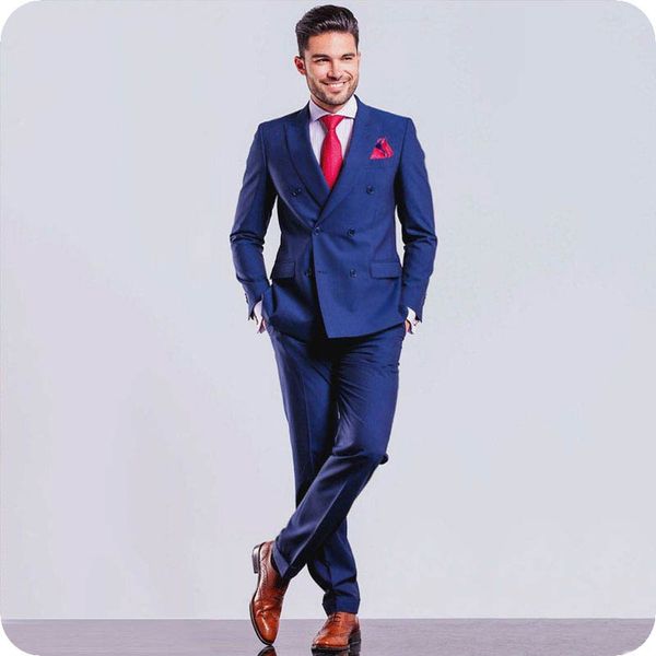 

2piece royal blue men suits peaked lapel double breasted skinny man blazer formal business jacket custom made costume homme terno masculino, Black;gray