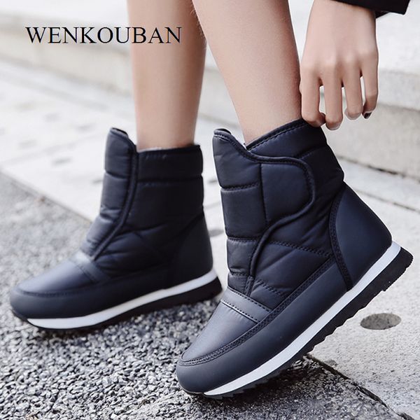 

snow boots winter warm platform boots women plush waterproof ankle shoes female hook loop botines mujer 2019, Black