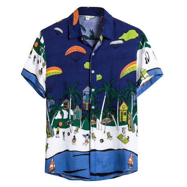 

mens ethnic short sleeve floral cotton linen print men hawaiian shirt blouse loose beach causal shirts retro shirt men clothes, White;black