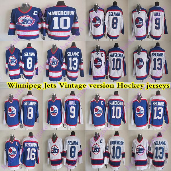 

men's winnipeg jets ccm vintage jerseys 10 hawerchuk 8 selanne 13 selanne 16 boschman 9 hull hockey jersey, Black;red