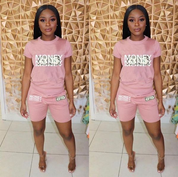 

печать 2 шт. костюмы круглый вырез с коротким рукавом пуловер feamle спортивные костюмы мода повседневная одежда женские летние доллары, Gray