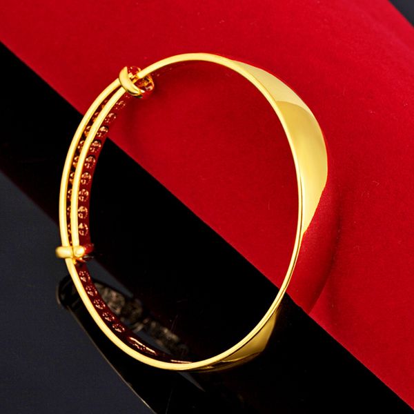 

12mm thick wide smooth bangle adjust 18k yellow gold filled womens bracelet simple style gift dia 60mm, Black