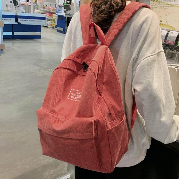 

female small backpack women stripe corduroy school bag for teenage girl harajuku shoulder backpack kawaii fashion lady mochila