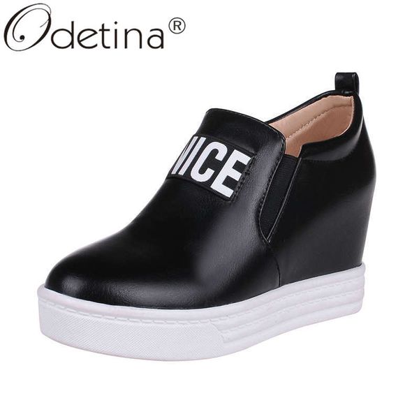 

odetina women fashion hidden high heel round toe dress shoes ladies vintage platform slip on elastic band non-slip casual shoes, Black