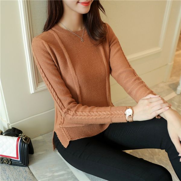 

2018 autumn and winter new korean round neck long-sleeved sleeves twist sweater women's ladies slim pullover tide, White;black