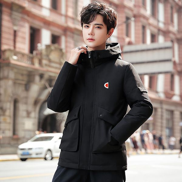 

mens winter jacket selling champions fashion designer jacket warm duck down luxury coats boutique trendy wild hooded men parka, Black