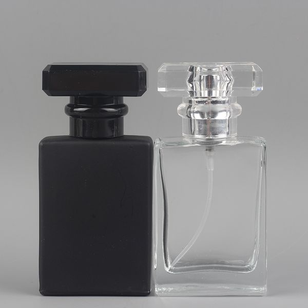 

storage bottles & jars wholesale black and clear 30ml square flat glass perfume spray dispensing cosmetics portable empty bottle 50pcs/lot