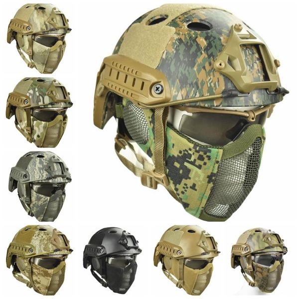 

outdoor u.s. army tactics war game fast helmet & protect ear foldable double straps half face mesh mask & goggle