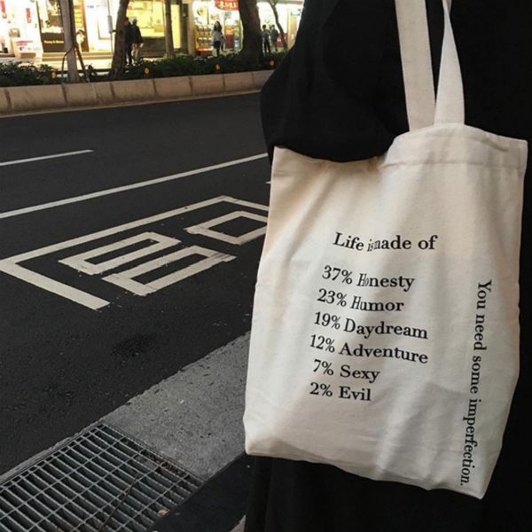 

personality letter print shoulder bag eco reusable daily use foldable shopping large capacity canvas bag