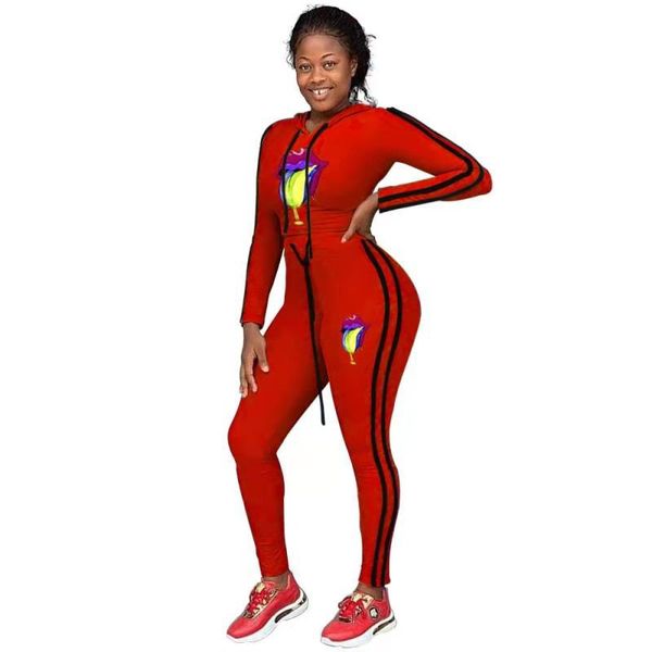 

женская tracksuit рот printed o шеи с длинным рукавом в полоску женские 2pcs эпикировка спорт бег женской одежды, Gray