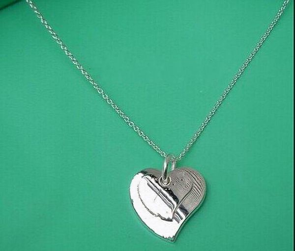 

2020 silver stainless steel thin chian with double heart plates pendant necklaces with box and dastbag size
