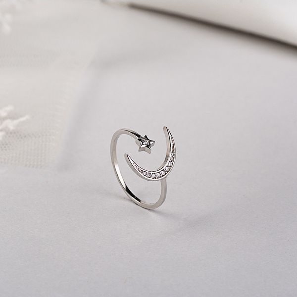 

s925 sterling silver moon five-pointed star ring fashion lady opening design ring adjustable jewelry gift 6-jz2084, Golden;silver