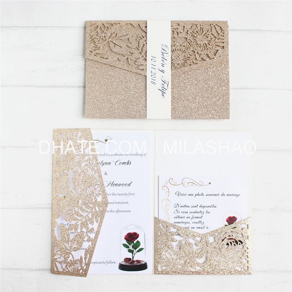 Luxury Invite Wedding With Rsvp Envelop Belly Band Tri Fold