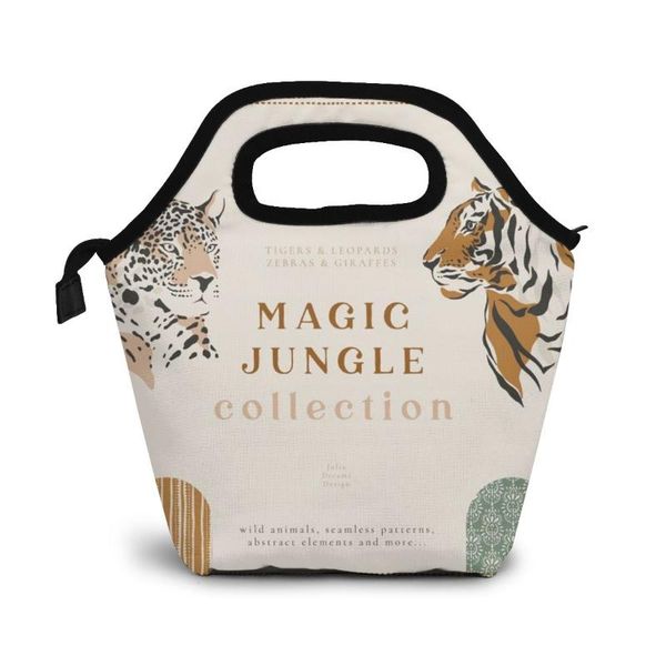 

magic jungle collection lunch bag boxes bags portable insulated picnic box for women men, Blue;pink