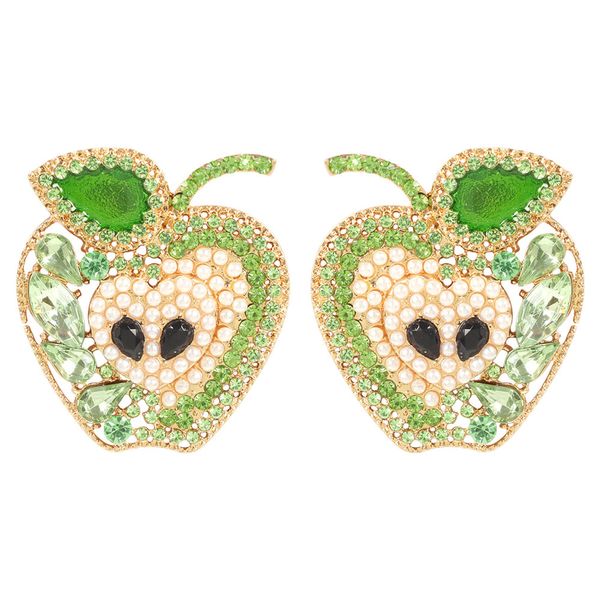 

european and american new fruit earrings fashion cool earrings small fresh alloy diamond set fruit earrings for apple, Golden