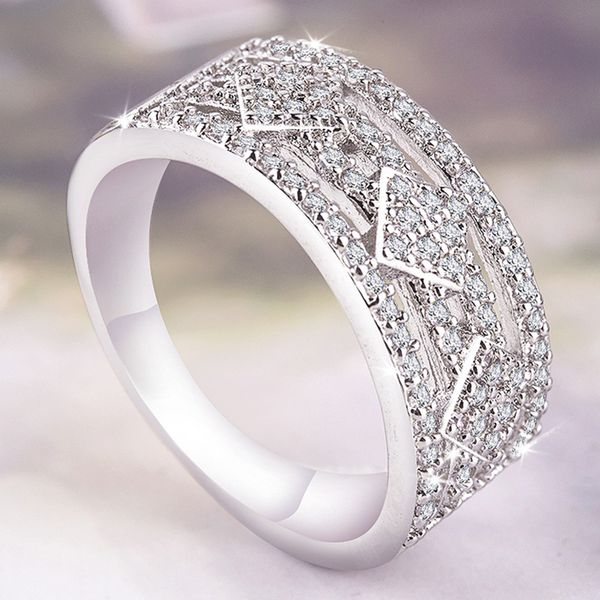 

925 silver eternity wedding band ring for womenunique hollow fancy double row channel cz zirconia luxury finger rings wholesale, Golden;silver