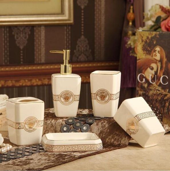 

ceramic bathroom accessories elegant 5 pieces bathroom sets 1 soap bottle+1 soap dish +1toothbrush holder+2 cups pink color
