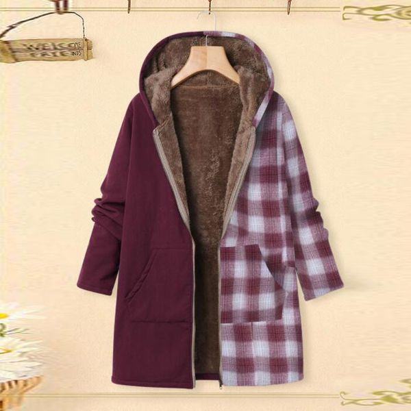 

winter jacket women coat thick fleece jacket winter warm lattice pockets thicker zipper hooded casual coat outwear parkas, Black