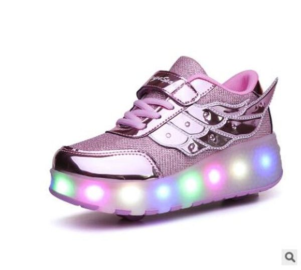

heelys fashion boys usb children led light shoes kids sneakers with two wheels kids roller skate glowing for girls roller shoes, Black