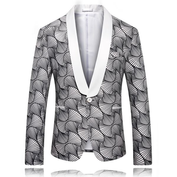 

2019 men blazer casual new fashion brand print design slim fit men suit jacket party wedding blazers, White;black