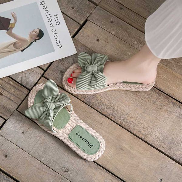 

shoes woman 2020 slippers flat slipers women low butterfly-knot slides soft summer new massage cotton fabric, Black