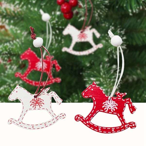 

abfy-12pcs party supplies diy gifts christmas tree decoration wooden ornaments xmas hanging horse