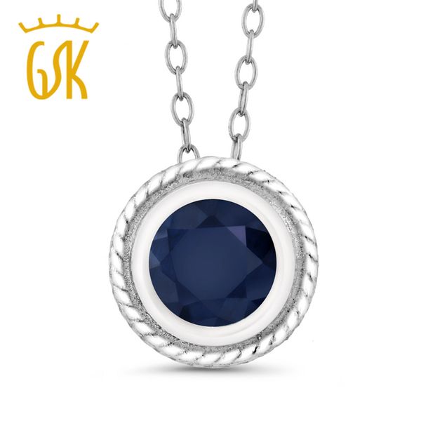 

1.00 ct round blue sapphire 925 sterling silver pendant with chain