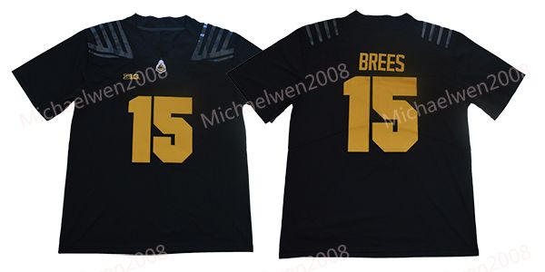 

Men NCAA Purdue Boilermakers Jersey 15 Drew Brees College Jerseys Cheap Retro #15 Drew Brees Home Black University Football Shirts