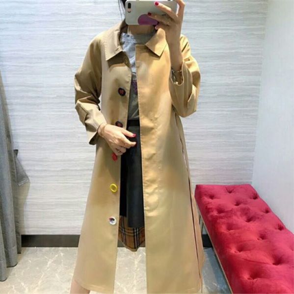 

windbreaker ladies loose jacket in the long coat solid color belt slim color button waterproof british wind autumn and winter coat 1c, Tan;black