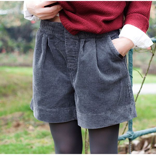 

women casual moi girl solid color corduroy cotton shorts ladies elastic waist wide leg shorts female 2020 new winter spring, White;black