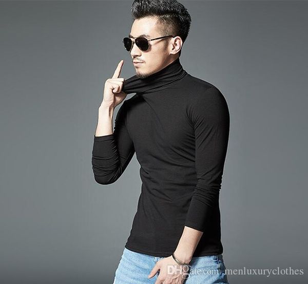 

mens winter turtleneck tshirts solid color bottoming basic t shirts long sleeved slim fit all match, White;black