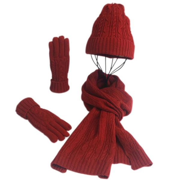 

winter women wooly thick knit hat scarf gloves set warm soft knitted woollen set jl, Blue;gray