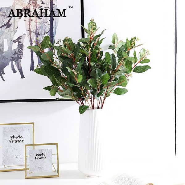 

85cm large fake milan tree branch silk artificial tropical green plant bouquet false eucalyptus leafs for fall home decoration
