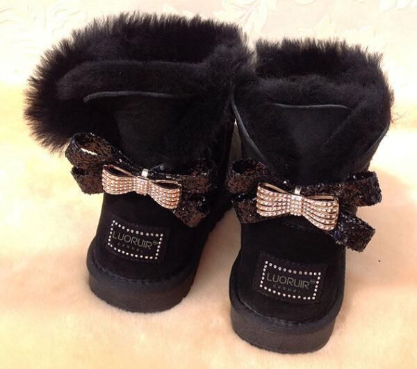

2019 hipping au tralia cla ic new fa hion wgg ingle double diamond now boot female winter leather bow rhine tone crown warm thick cotto, Black