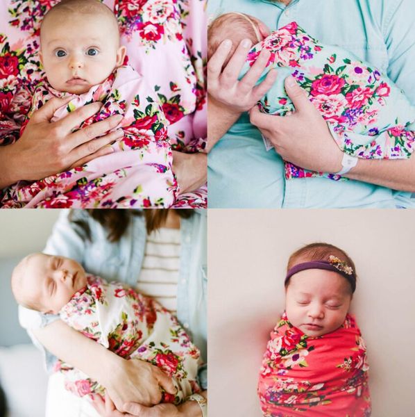 Recém-nascido florais Swaddle Blanket Bebés Meninos Meninas saco de dormir Enrole Headband pano Set 0-12M Fotografia bebê adereços 13 estilos frete grátis