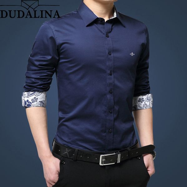 

dudalina shirt men 2019 long sleeve male shirt casual business man shirts slim fit designer dress, White;black