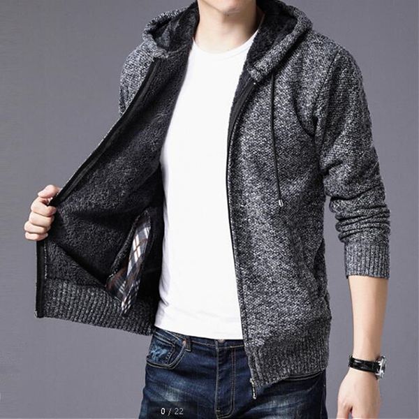

new velvet knitted cardigan female short sweater hood jacket women the man long sleeve jumper sweaters warm cardigan the man, White