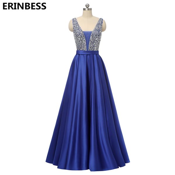 

vestido de festa longo 2019 evening dresses long dress navy blue satin with bead v-neck evening dress robe party, White;black