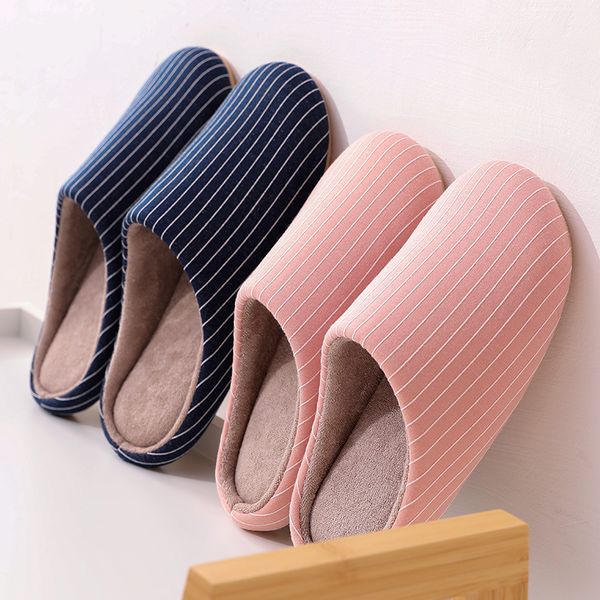 

new women casual home shoes winter indoor slippers soft plush cotton house shoes footwear striped warm bedroom men slippers, Black