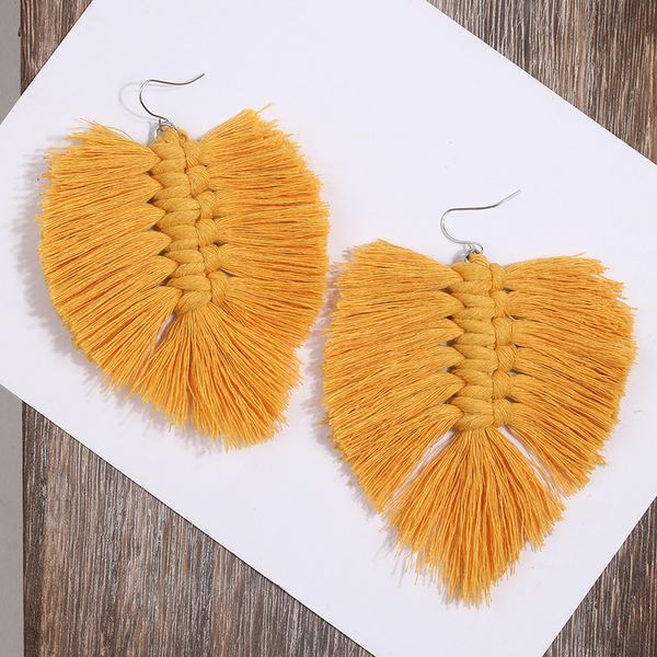 

boho моды макраме серьги перо fringe хлопок ткачество листьев кисточкой серьги невесты подарков свадебные украшения аксессуары drop доставка, Silver