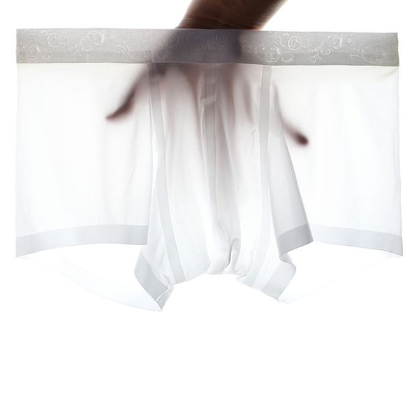 

cockcon super thin mens underwear ice silk boxers transparent boxershorts breathable men cueca homme panties, Black;white