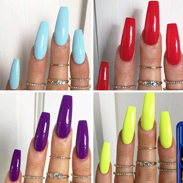 

100pcs/set acrylic false nail tips matte full coverage long ballet false nail art manicure french manicure tool, Red;gold