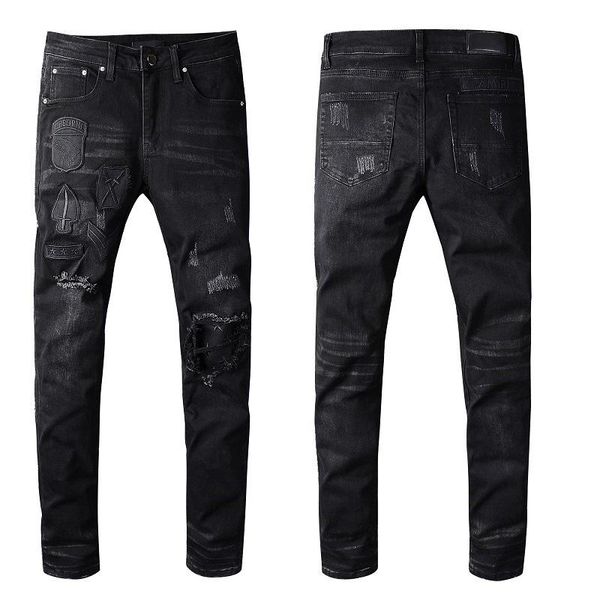 

fashion brand mens designer jeans men women motorcycle biker luxury jeans mens distressed ripped slim skinny jeans black pants, Blue
