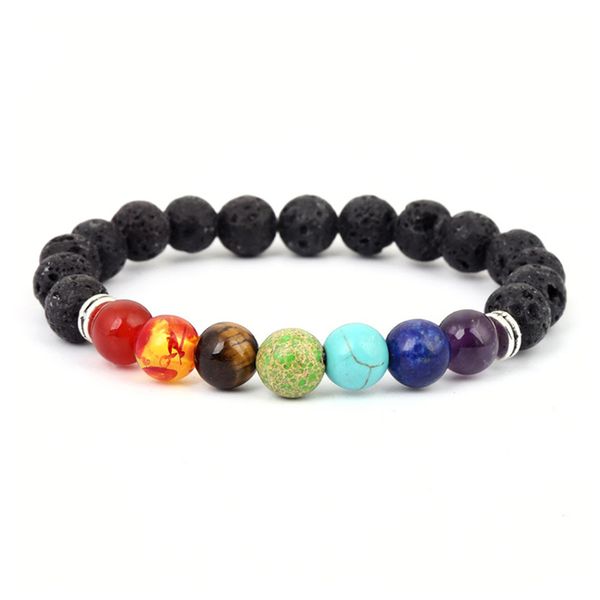 

fashion men women bracelet natural lava stone colorful beaded 7 chakra charm bracelets jewelry accessories fo sale, Golden;silver