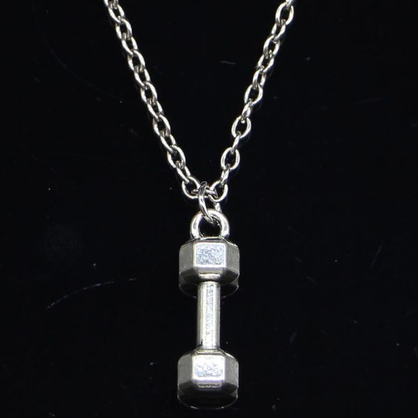 

20pcs new fashion necklace 21x6x6mm fitness equipment dumbbell silver pendants short long women men colar gift jewelry choker