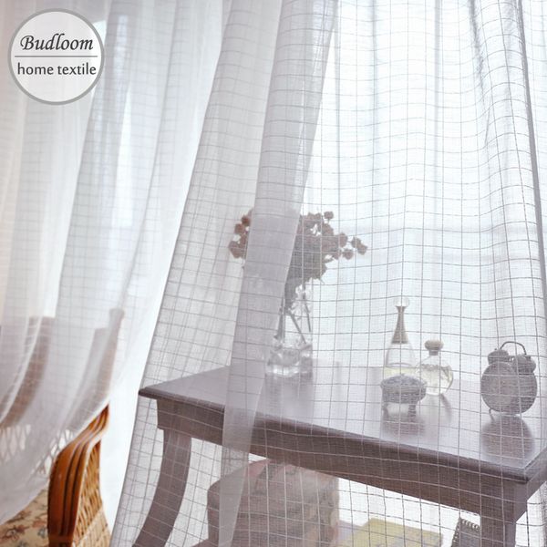 

modern style plaid jacquard tulle curtain for living room white check pattern voile window sheer panel for bedroom